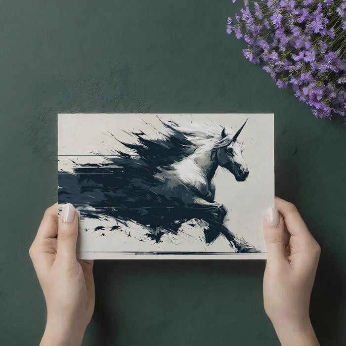 Unicorn Galloping from Abstract Streaks Dynamic Ink Sketch Mural Wallpaper | High-Velocity Fantasy Art