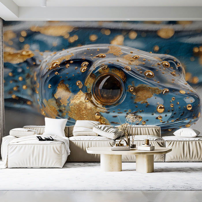 Glass and Gold Snake Head Portrait Liquid Metallic Texture Digital Painting Mural Wallpaper | Luxury Art