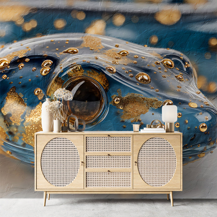 Glass and Gold Snake Head Portrait Liquid Metallic Texture Digital Painting Mural Wallpaper | Luxury Art