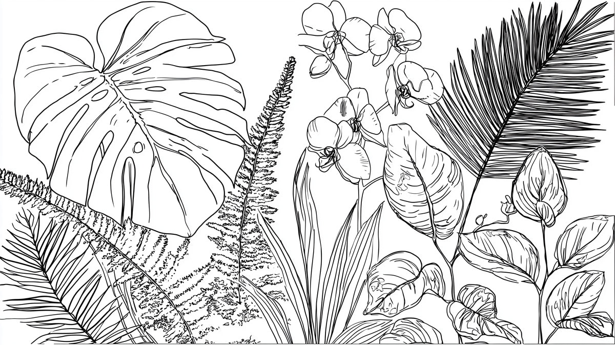 Minimalist Tropical Outline Mural Wallpaper | Modern Botanical Line Art