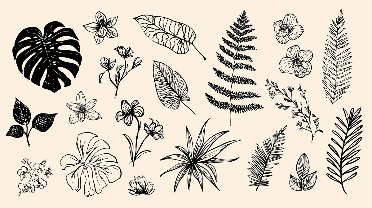 Sepia Botanical Specimen Mural Wallpaper | Vintage Leaf Study