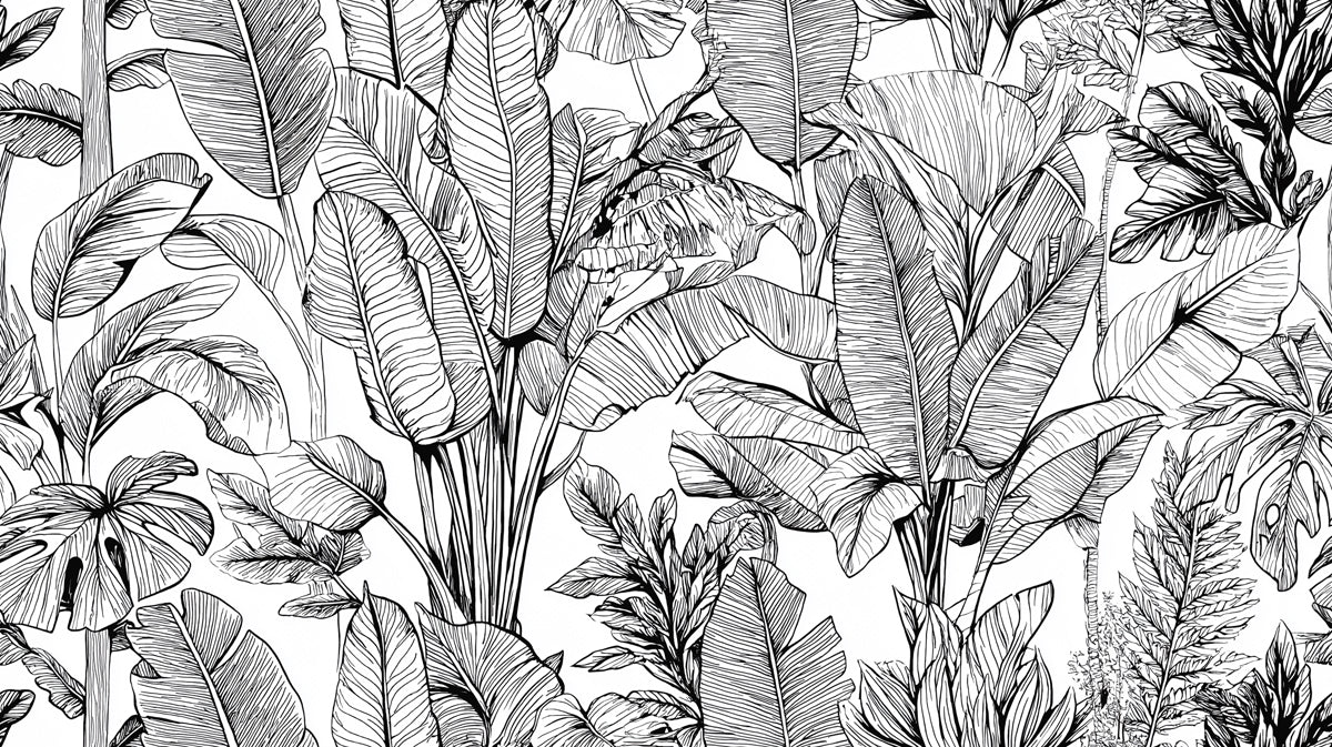 Sketchy Banana Leaf Mural Wallpaper | Energetic Botanical Ink