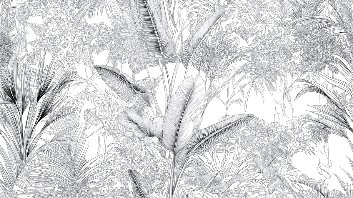 Intricate Palm Forest Mural Wallpaper | Fine Line Jungle Art