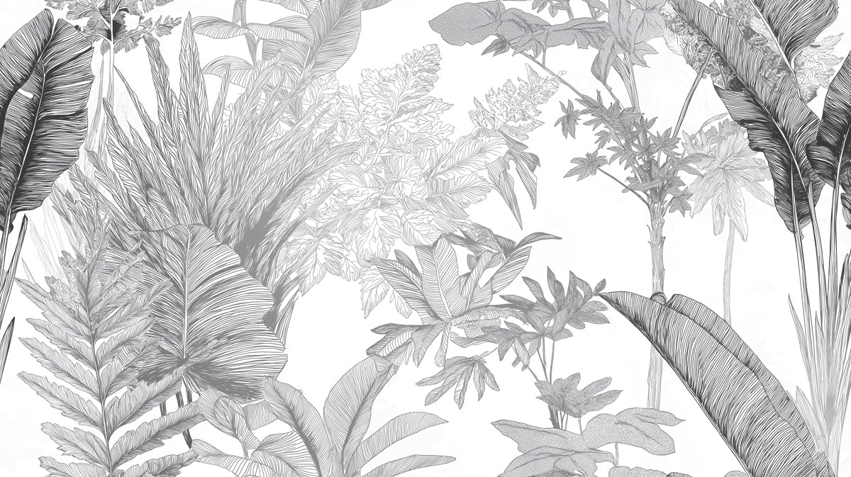 Ethereal Silver Botanical Mural Wallpaper | Faded Vintage Jungle