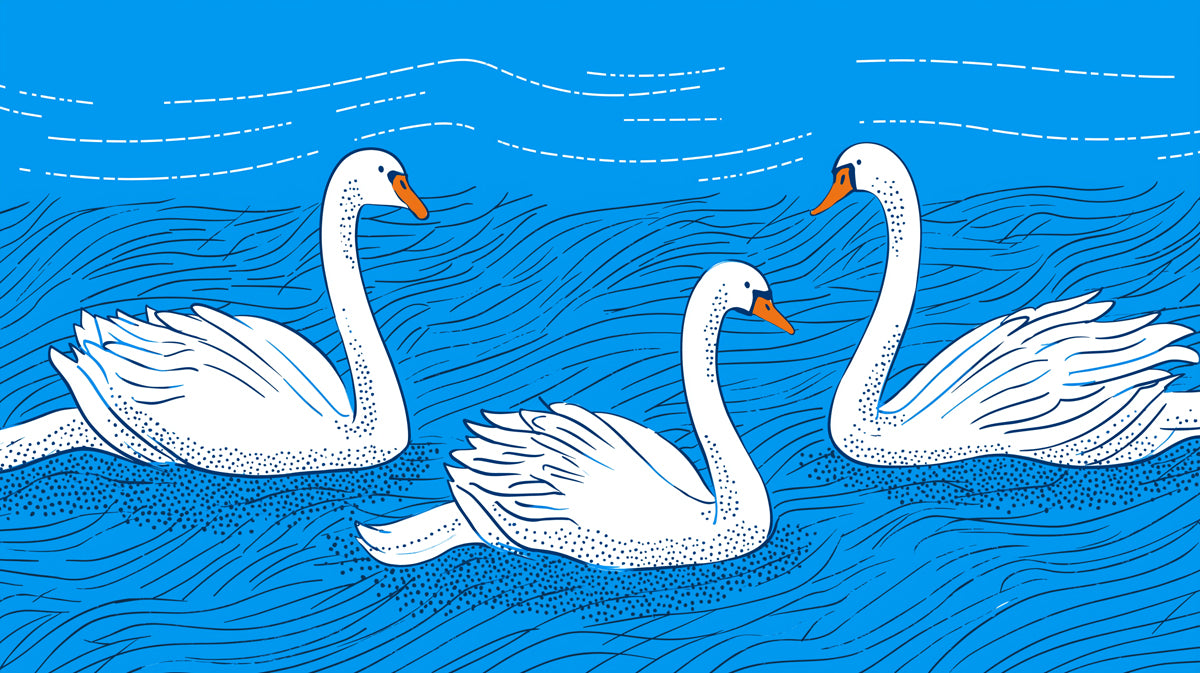 Linocut Style Swans Mural Wallpaper | Textured Folk Art