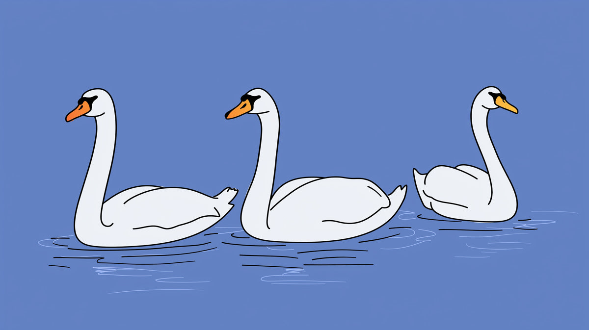 Hand-Drawn Whimsical Swans Mural Wallpaper | Soft Blue Illustration