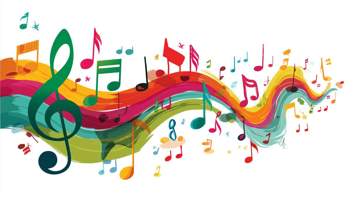 Rainbow Music Notes Mural Wallpaper | Artistic Melody Flow