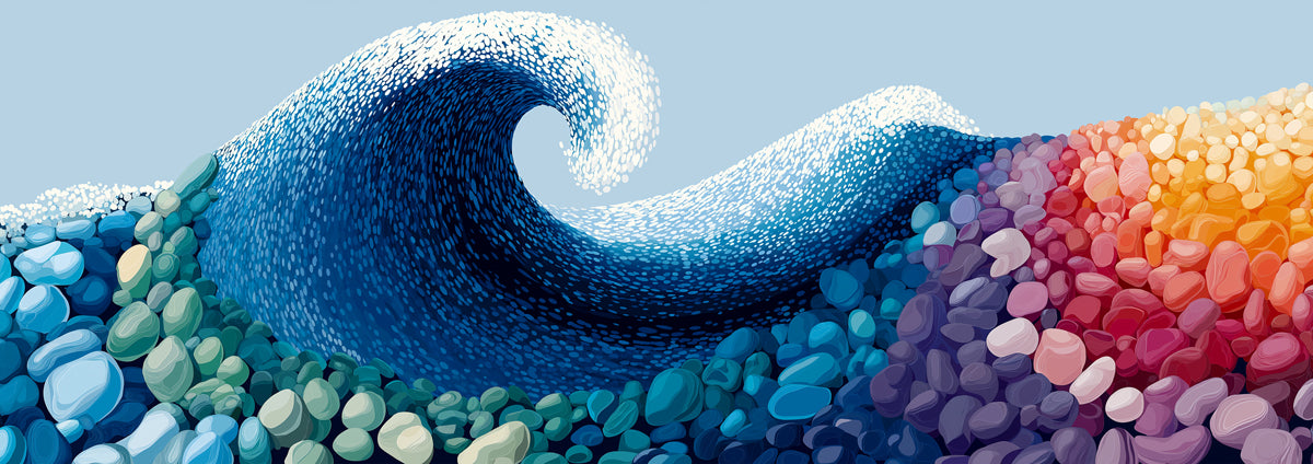 Stylized Ocean Wave Mural Wallpaper | Colorful Pebbles Art