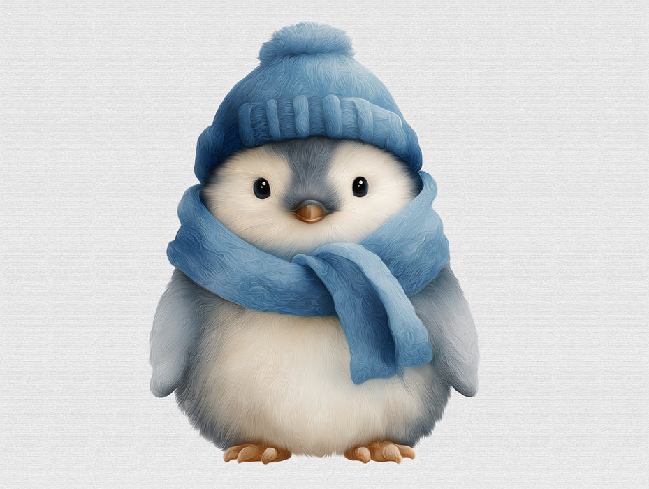 Fluffy Baby Penguin Mural Wallpaper | Cozy Knitted Hat