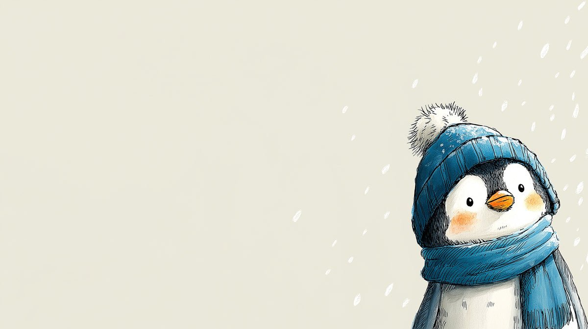 Snow Gazing Penguin Mural Wallpaper | Gentle Winter Flurries