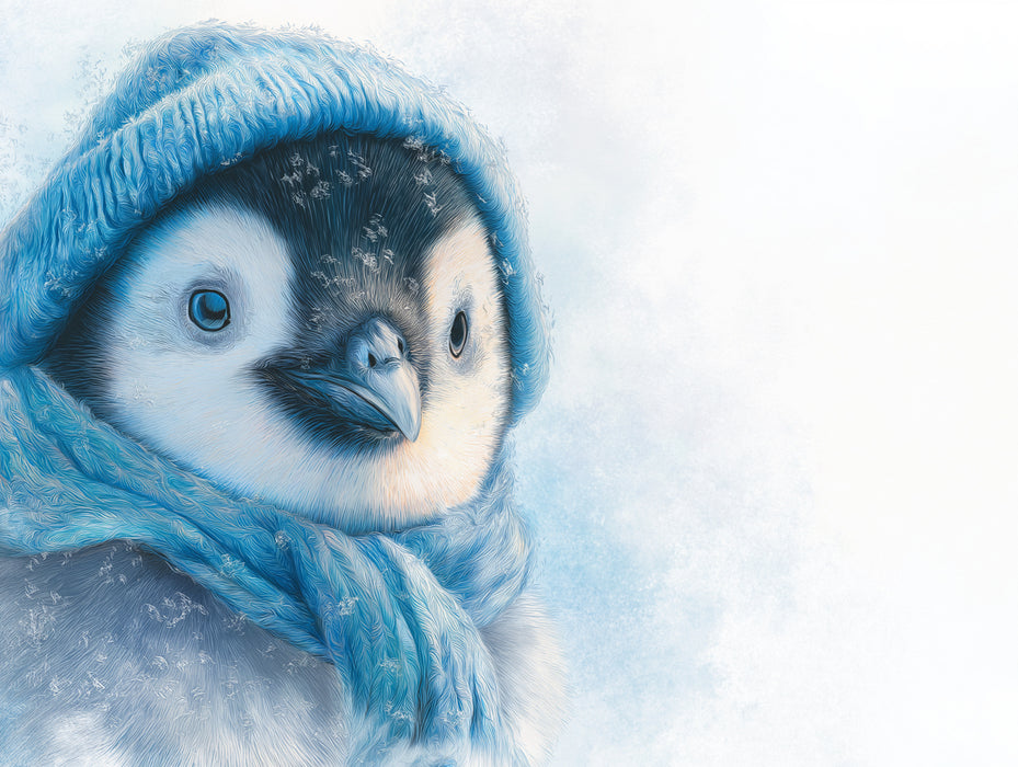 Hyper-Realistic Baby Penguin Mural Wallpaper | Blue Knit Detail