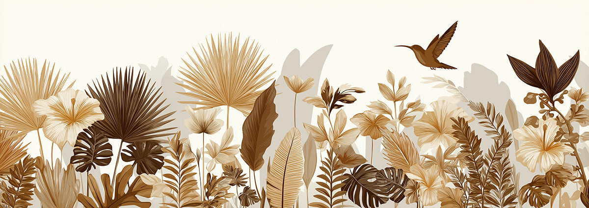 Tropical Sepia Floral Mural Wallpaper | Panoramic Nature Border