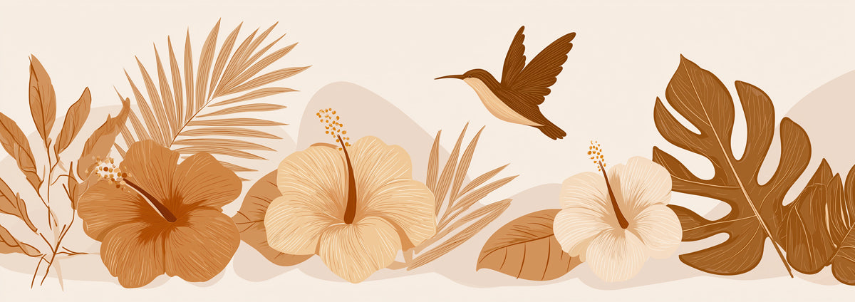 Terracotta Tropical Border Mural Wallpaper | Warm Floral Landscape