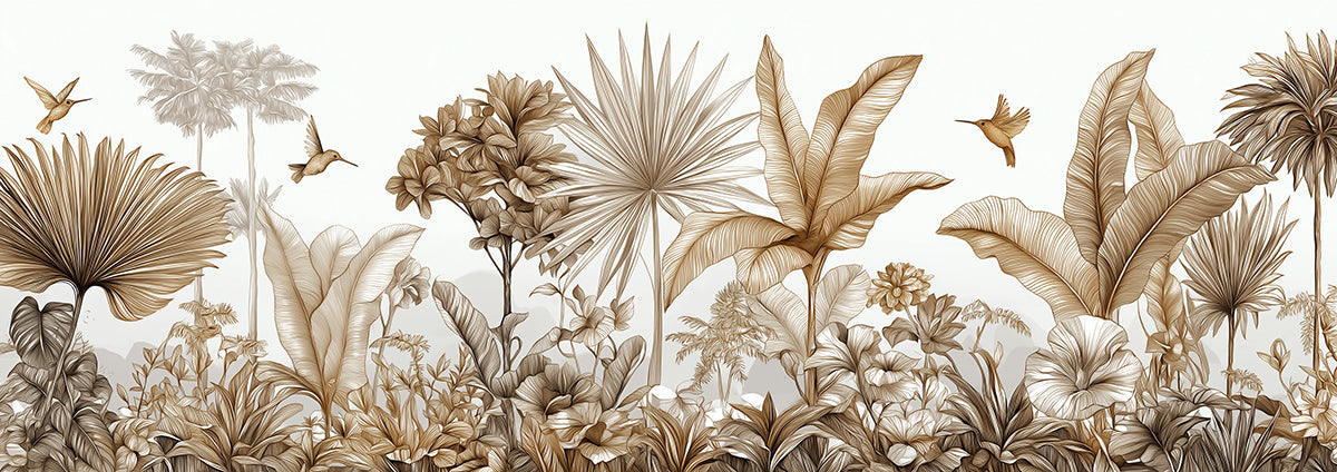 Sepia Palm Landscape Mural Wallpaper | Panoramic Nature View