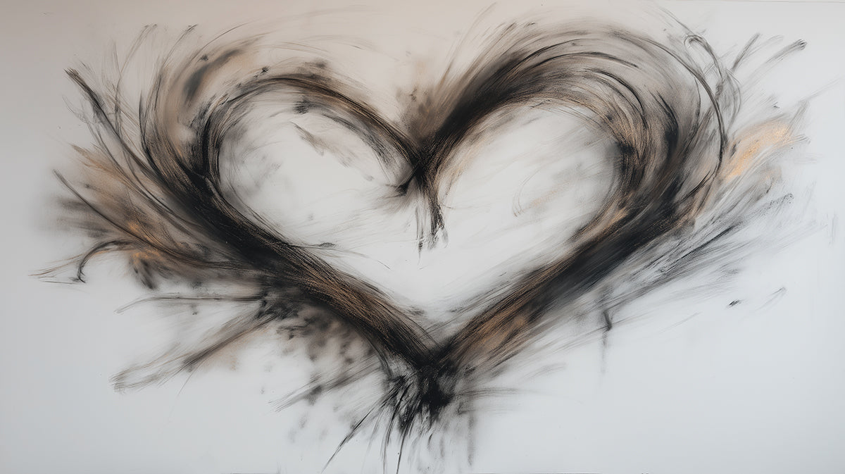 Expressive Charcoal Heart Mural Wallpaper | Abstract Grunge Art