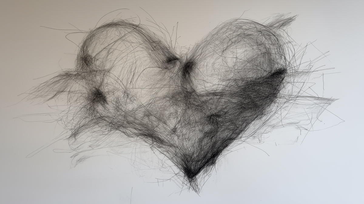 Chaotic Scribble Heart Mural Wallpaper | Wire Mesh Sketch