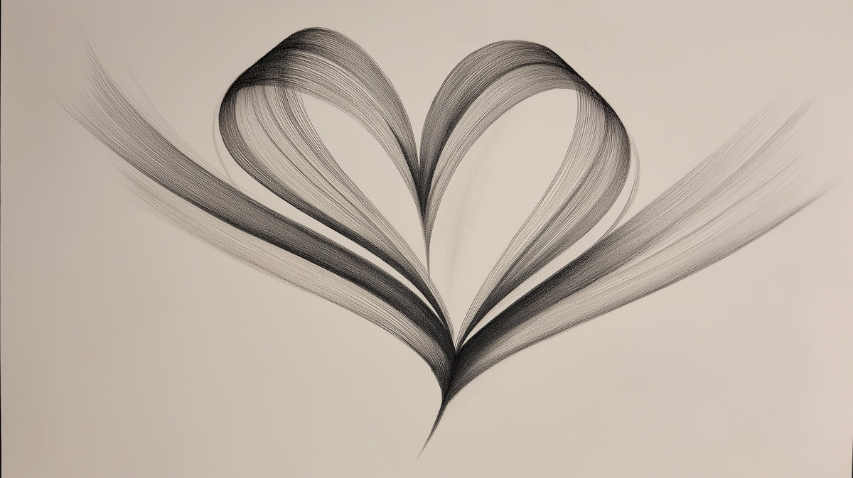 Elegant Ribbon Heart Mural Wallpaper | Pencil Sketch Flow
