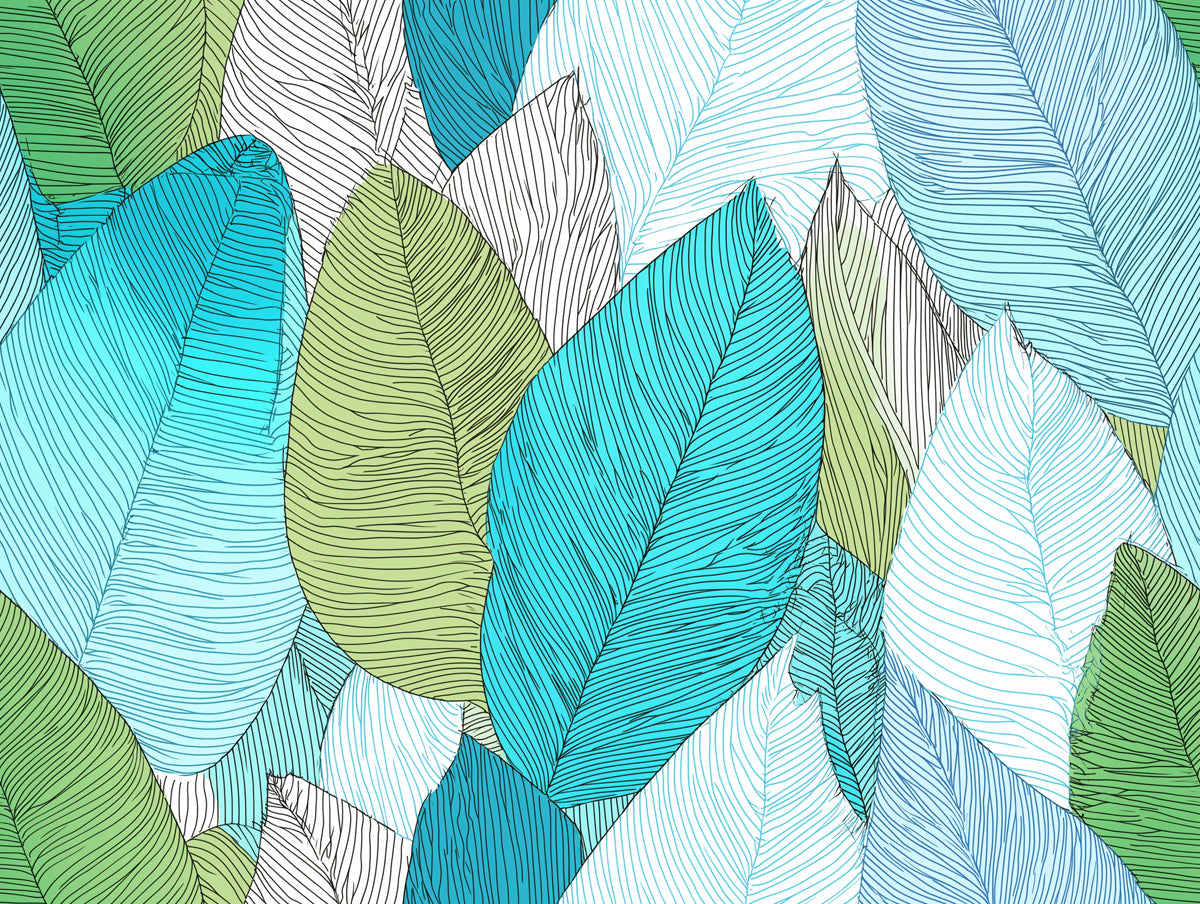 Vibrant Teal Leaf Pattern Mural Wallpaper | Detailed Vein Texture