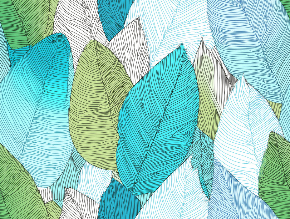 Vibrant Teal Leaf Pattern Mural Wallpaper | Detailed Vein Texture