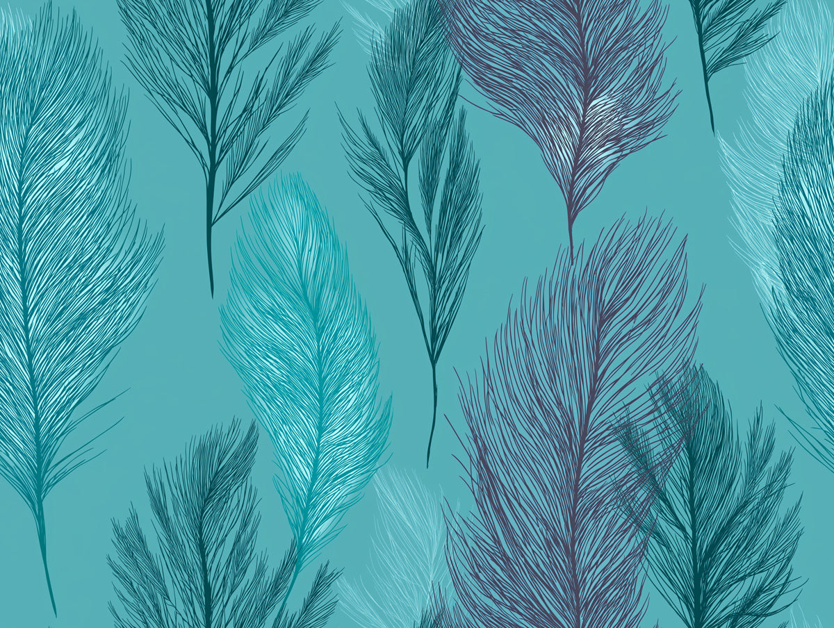 Turquoise Feather Texture Mural Wallpaper | Soft Blue Pattern