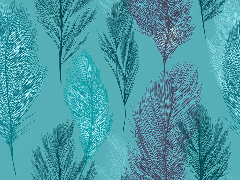 Turquoise Feather Texture Mural Wallpaper | Soft Blue Pattern