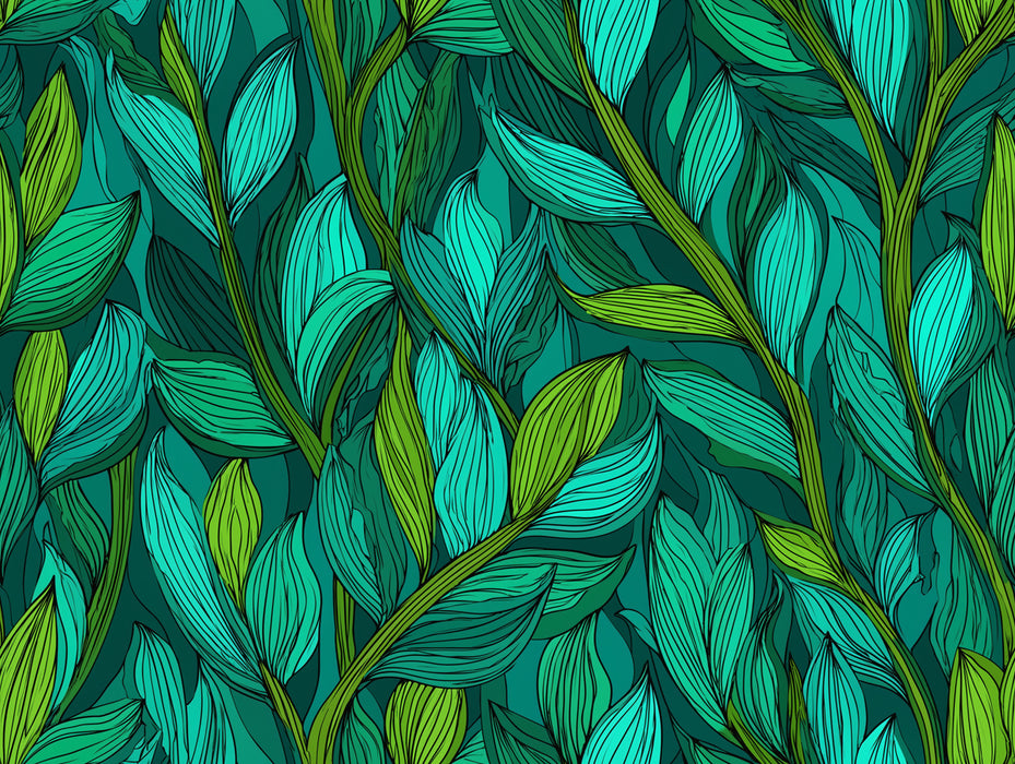 Lush Emerald Foliage Mural Wallpaper | Dense Botanical Vector