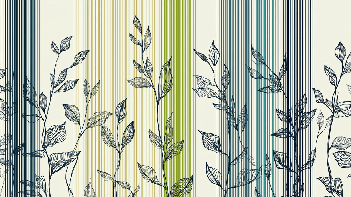 Modern Striped Botanical Mural Wallpaper | Linear Nature Art