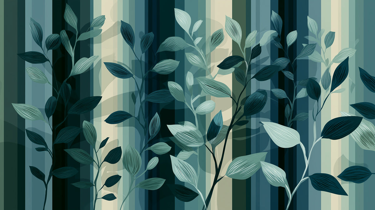 Geometric Nature Fusion Mural Wallpaper | Muted Striped Leaves