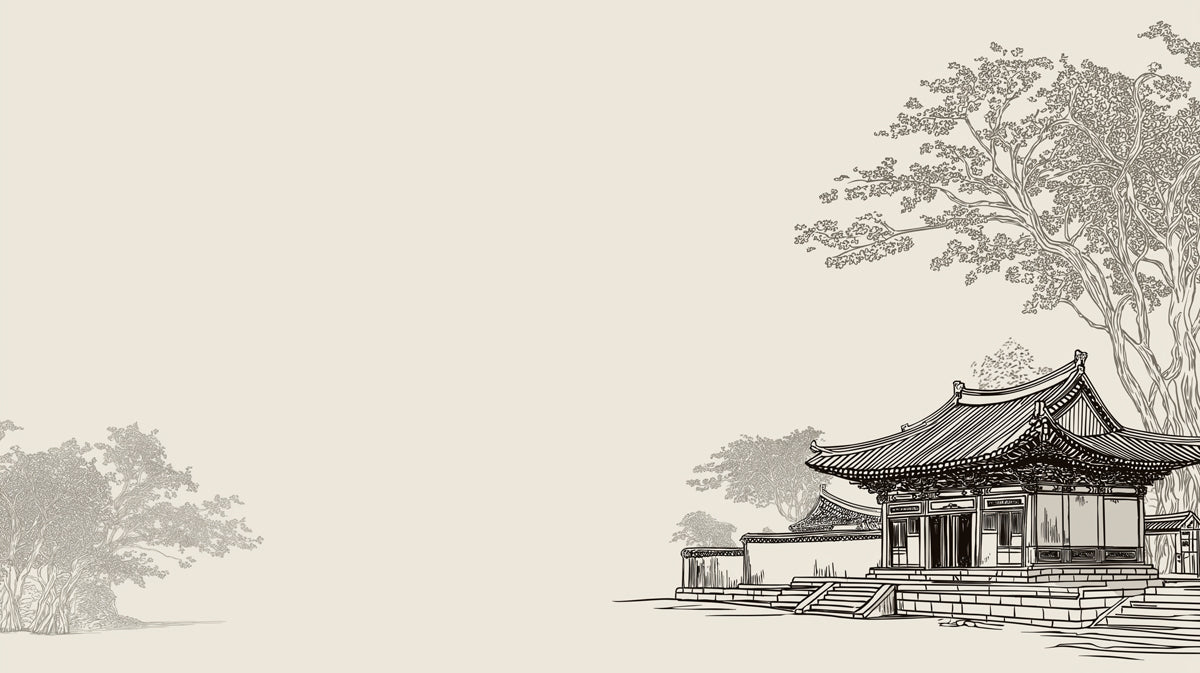 Minimalist Ancient Pavilion Mural Wallpaper | Beige Line Drawing