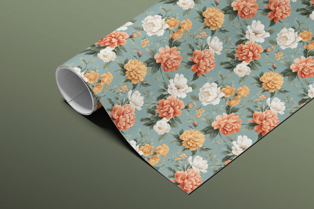 Vintage Dainty Peony Floral Pattern Mural Wallpaper | Sage Green Romantic Shabby Chic