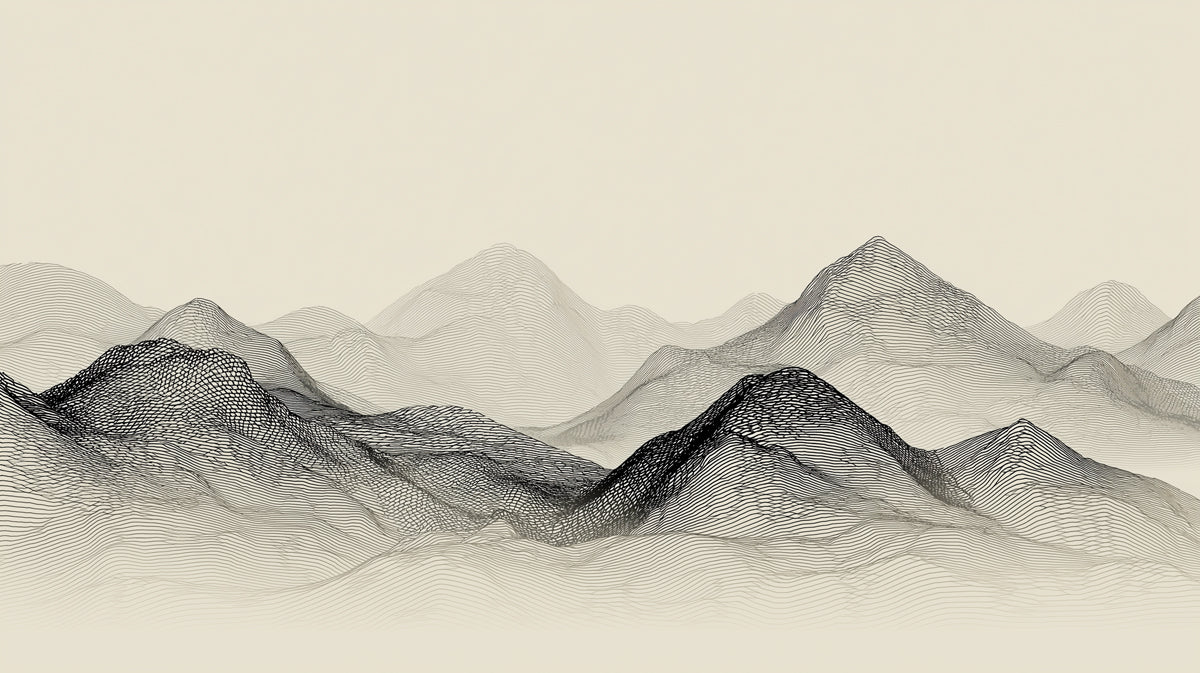Minimalist Topographic Mountain Line Art Mural Wallpaper | Contemporary Monochrome Zen