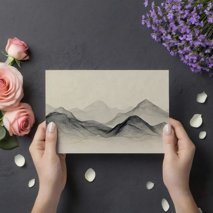 Minimalist Topographic Mountain Line Art Mural Wallpaper | Contemporary Monochrome Zen