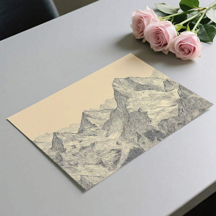 Textured Sepia Mountain Range Line Art Mural Wallpaper | Warm Beige Topographic Waves