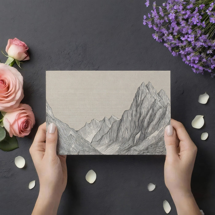 Fine Line Mountain Peak Linen Texture Mural Wallpaper | Neutral Grey Contemporary Etching