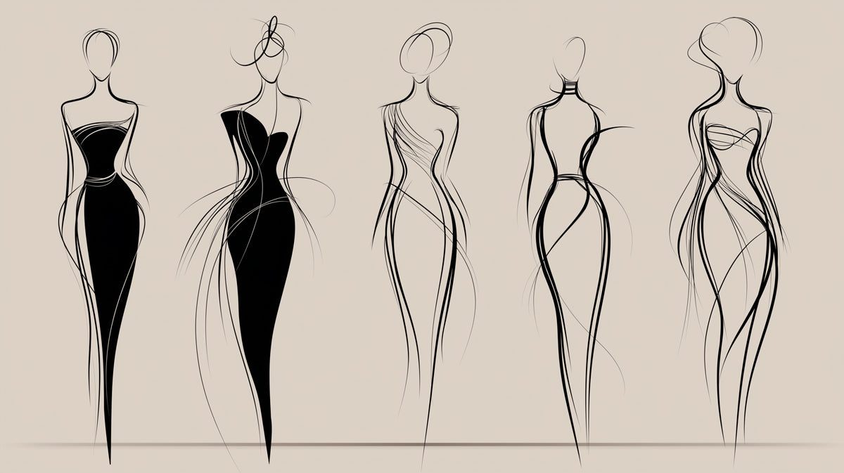 Minimalist Fashion Silhouette Line Art Mural Wallpaper | Elegant Haute Couture Sketch, Neutral Beige