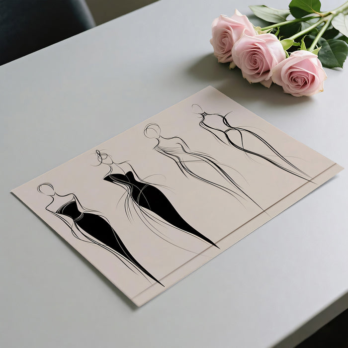 Minimalist Fashion Silhouette Line Art Mural Wallpaper | Elegant Haute Couture Sketch, Neutral Beige