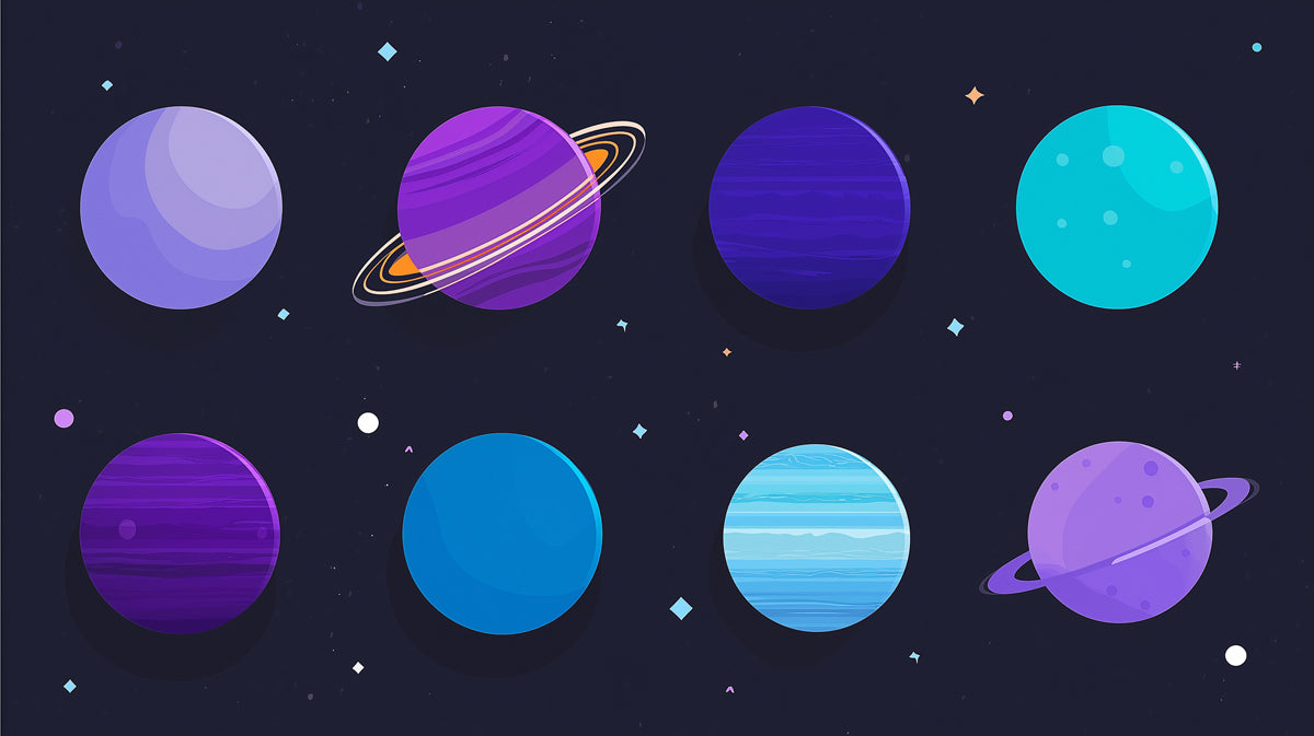 Cartoon Cosmic Planet Collection Mural Wallpaper | Purple Space Galaxy, Whimsical Solar System