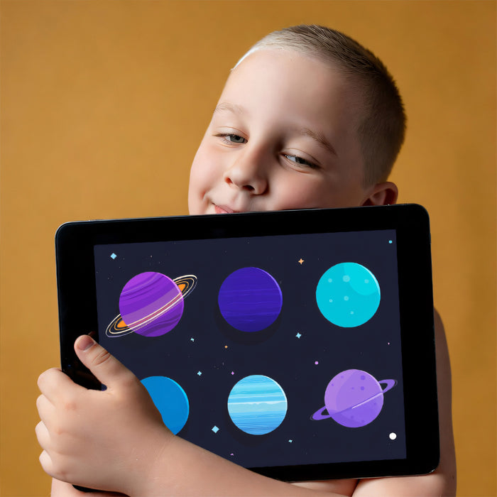 Cartoon Cosmic Planet Collection Mural Wallpaper | Purple Space Galaxy, Whimsical Solar System