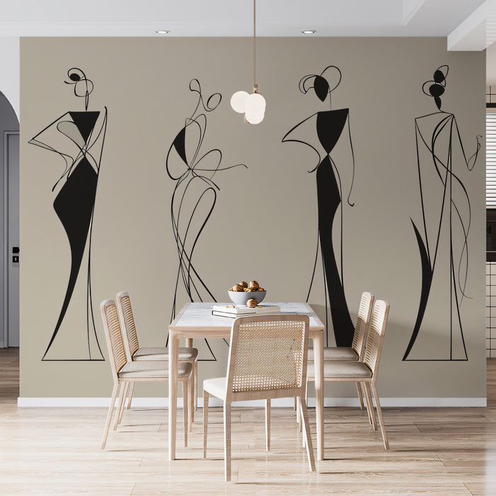 Abstract Avant-Garde Fashion Line Art Mural Wallpaper | Modern Minimalist Geometric Silhouettes