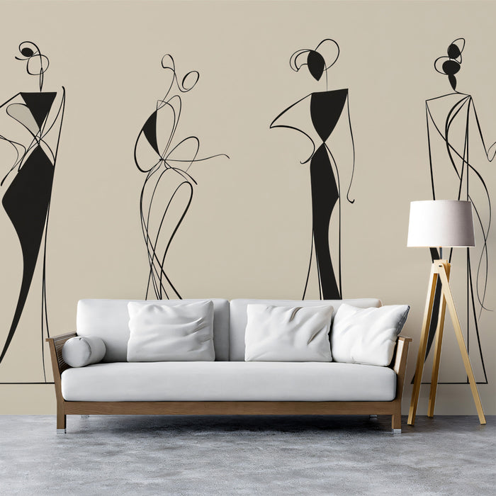 Abstract Avant-Garde Fashion Line Art Mural Wallpaper | Modern Minimalist Geometric Silhouettes