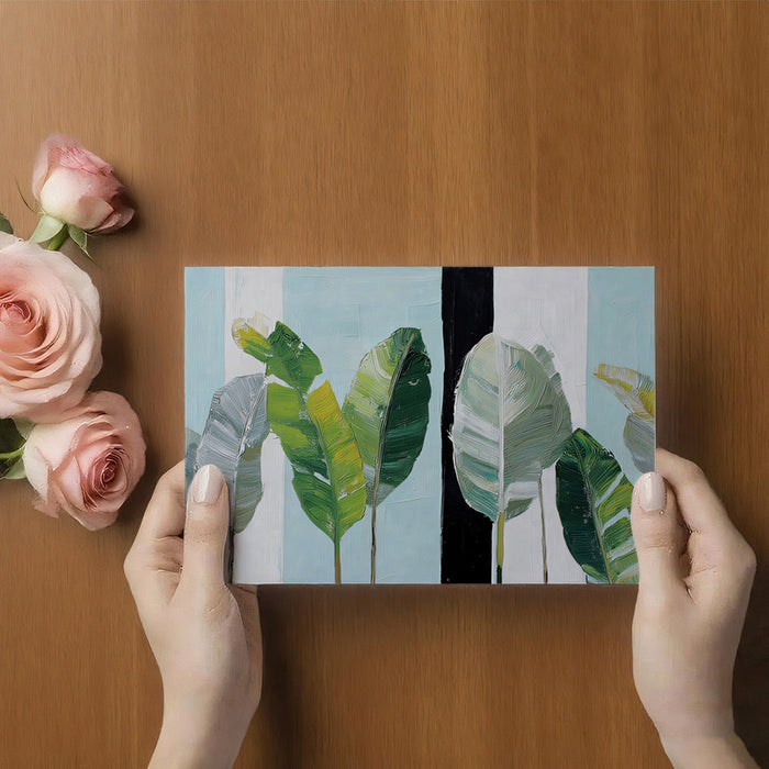 Textured Oil Painted Banana Leaves Mural Wallpaper | Bold Palette Knife Strokes, Modern Tropical Background