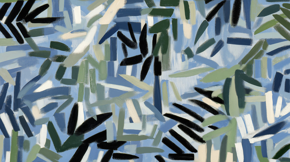 Abstract Painterly Brushstroke Mural Wallpaper | Modern Blue Green Textured Art