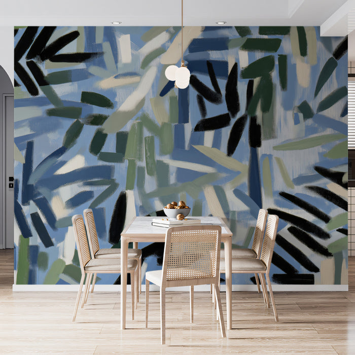Abstract Painterly Brushstroke Mural Wallpaper | Modern Blue Green Textured Art