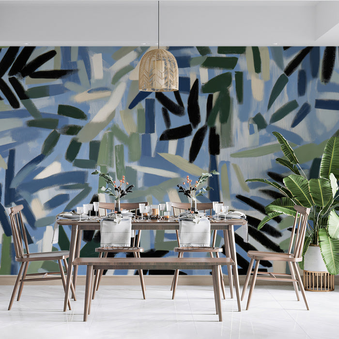 Abstract Painterly Brushstroke Mural Wallpaper | Modern Blue Green Textured Art