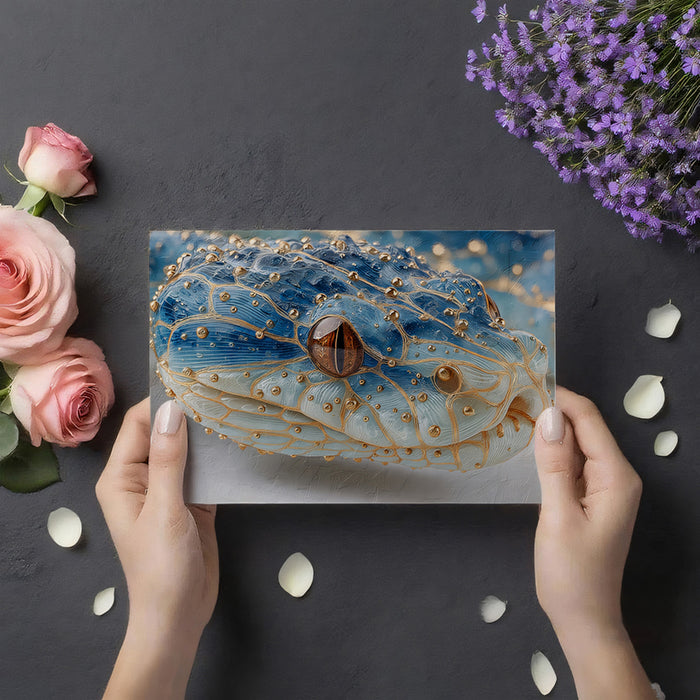 Ethereal Blue Snake Portrait Mural Wallpaper | Golden Thread Veined, Luminous Wildlife