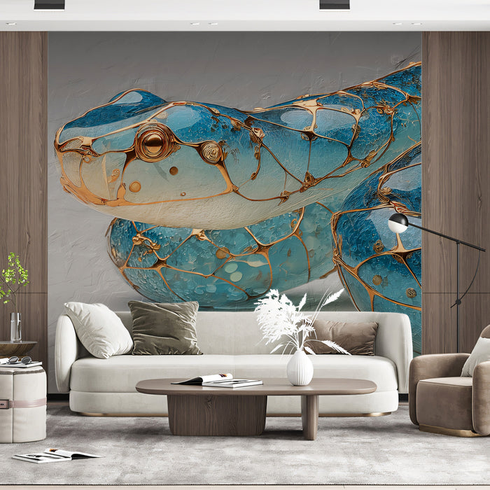 Glass Blue Snake with Gold Cage Mural Wallpaper | Transparent Jewelry Aesthetic Wildlife