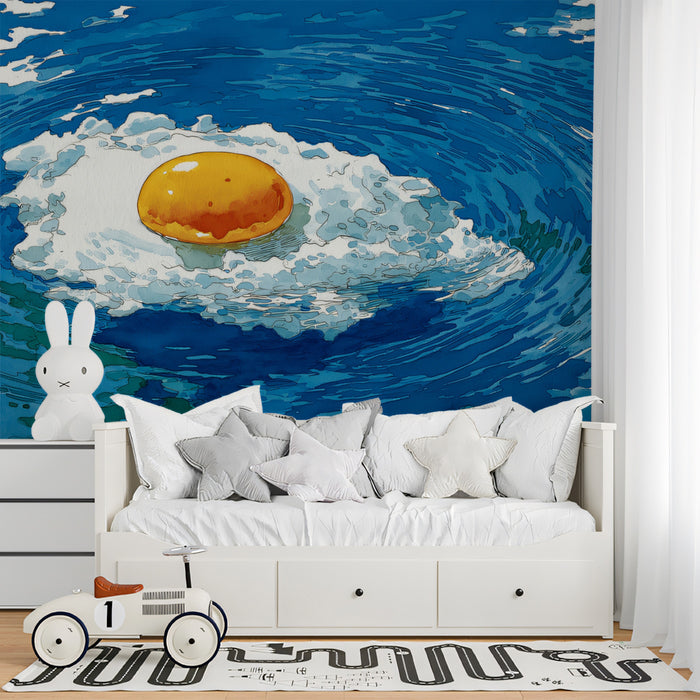 Surreal Fried Egg Water Splash Mural Wallpaper | Quirky Pop Art, Modern Kitchen Design