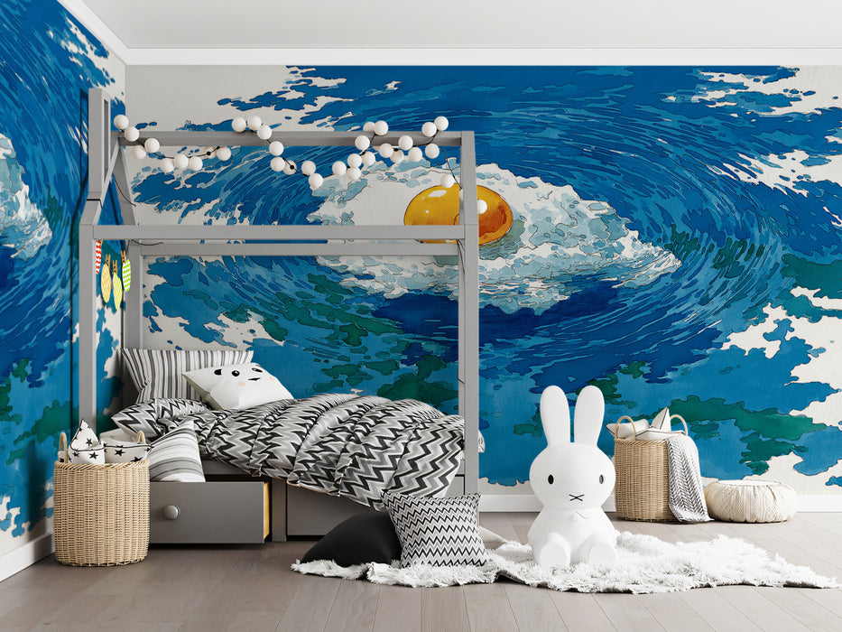 Surreal Fried Egg Water Splash Mural Wallpaper | Quirky Pop Art, Modern Kitchen Design
