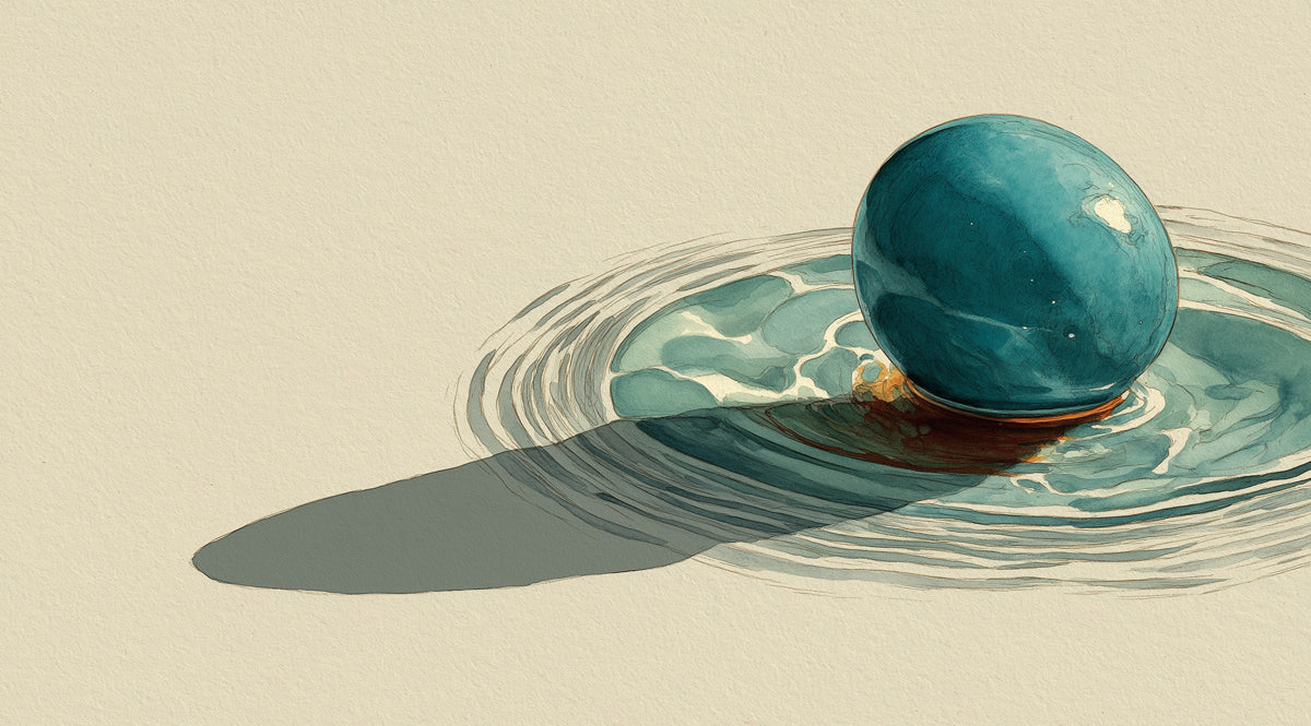 Zen Minimalist Teal Orb Ripple Mural Wallpaper | Modern Still Life, Serene Shadow Aesthetic