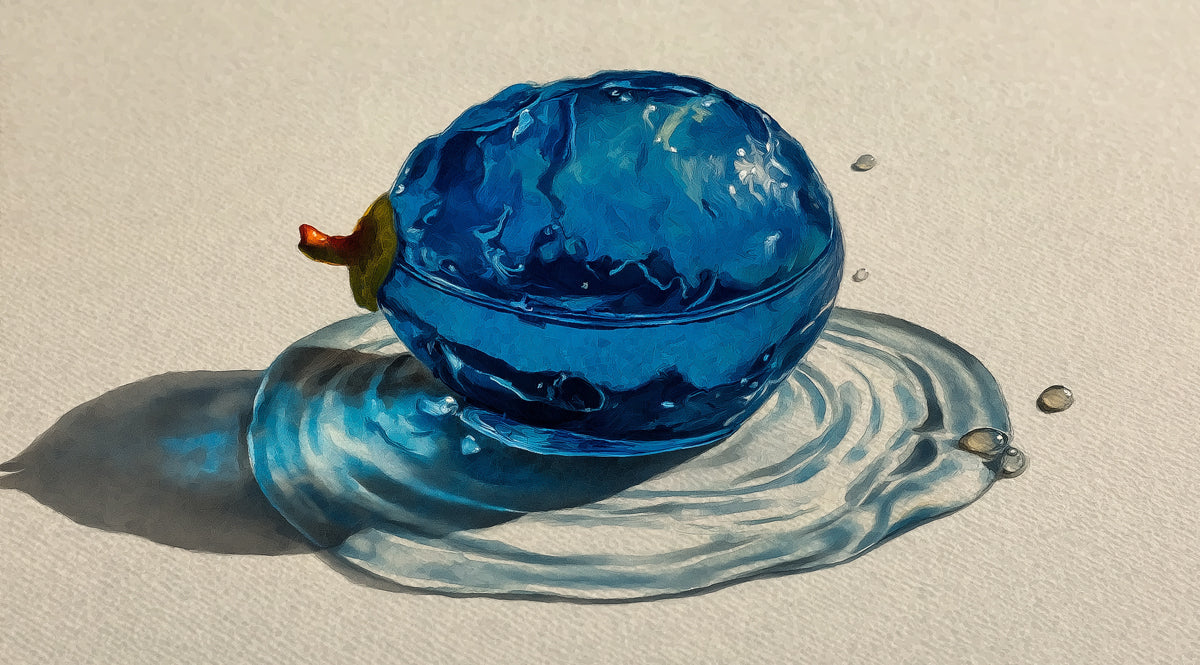 Vibrant Blue Fruit Splash Mural Wallpaper | Realist Still Life, Liquid Motion Art
